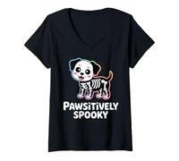 Womens Pawsitively Spooky Dog Skeleton Halloween Costume V-Neck T-Shirt