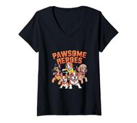 Womens Pawsome Heroes Cute Dog Superhero Pack Design for Dog Lovers V-Neck T-Shirt