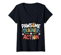 Womens Pawsome Trainer in Action - V-Neck T-Shirt