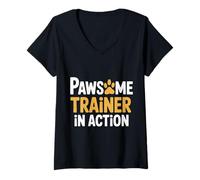 Womens Pawsome Trainer in Action - V-Neck T-Shirt