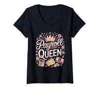Women's Payroll Queen Funny Payroll Manager Office V-Neck T-Shirt