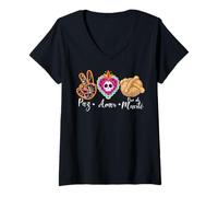 Womens Paz, Amor Y Pan Dulce Dia de Los Muertos Sugar Skull V-Neck T-Shirt