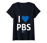 Women's PBS I Heart PBS Support Public Broadcasting Modern Type V-Neck T-Shirt