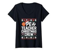 Womens PE Teacher Crew Ugly Christmas Sweater Physical Education V-Neck T-Shirt
