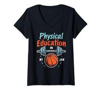 Women's PE Teacher Physical Education is My Jam V-Neck T-Shirt
