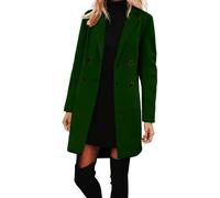 Womens Pea Coats Mid-Length Double Breasted Long Wool Coat Longline Casual Blazers Lapel Collar Winter Jackets Ladies Elegant Work Office Trench Coats