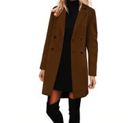 Womens Pea Coats Mid-Length Double Breasted Long Wool Coat Longline Casual Blazers Lapel Collar Winter Jackets Ladies Elegant Work Office Trench Coats