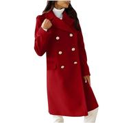 Womens Pea Coats Wool Blend Double Breasted Trench Coats Knee Length Notched Lapel Collar Fashion Casual Jackets Wine