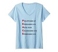 Women's Peace Acrostic - 5 Christian Faith Bible Verse Scriptures V-Neck T-Shirt