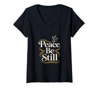 Womens Peace Be Still Dove Christian Faith Scripture V-Neck T-Shirt