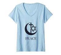 Women's Peace | Crescent Cross Hexagram Interfaith Unity Coexist V-Neck T-Shirt