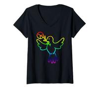 Womens Peace Dove Rainbow Colours Peace Sign Dove Peace V-Neck T-Shirt