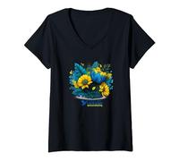 Womens Peace For Ukraine - Bouquet of blue and yellow flowers V-Neck T-Shirt