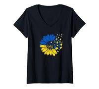 Womens Peace For Ukraine Sunflower, Butterfly V-Neck T-Shirt