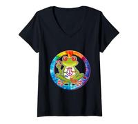 Womens Peace Frog Shirt Love Hippie Faith Joy Hope Positive Vibes V-Neck T-Shirt
