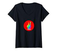 Women's Peace Hand Sign Rainbow Peace red Love Freedom Hippie Gift V-Neck T-Shirt