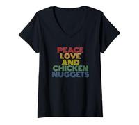 Womens Peace Love And Chicken Nuggets T-Shirt funny Fast Food V-Neck T-Shirt