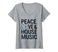 Womens Peace Love and House Music Rave Design V-Neck T-Shirt