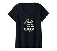 Womens Peace, Love and Pierogi Funny Polish Food Lover Design V-Neck T-Shirt