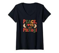 Womens Peace, Love and Pierogi Funny Polish Food Lover Design V-Neck T-Shirt