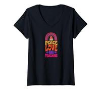 Women's Peace Love and Teaching Bohemian Rainbow V-Neck T-Shirt