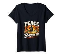 Women's Peace Love Bachata Retro Latin Dance Beach Sunset Vibe V-Neck T-Shirt