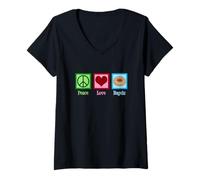 Womens Peace Love Bagels Cute Bagel V-Neck T-Shirt