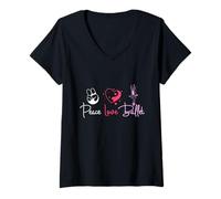 Women's Peace Love Ballet Dance Lover Ballerina V-Neck T-Shirt