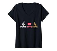 Women's Peace Love Bear Lover Forest Wildlife Nature V-Neck T-Shirt