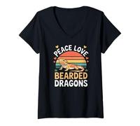 Womens Peace Love Bearded Dragons Reptile Lizard Owner V-Neck T-Shirt