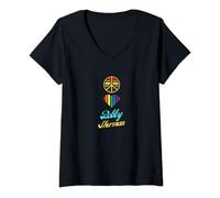 Womens Peace Love Bobby Sherman 60s 70s Groovy Greeting Rainbows V-Neck T-Shirt