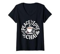 Women's Peace Love Chai Funny Chai Tea V-Neck T-Shirt
