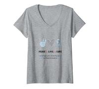 Women's Peace Love Cure Funny Diabetes Diabetic Graphic V-Neck T-Shirt, Heather Grey, X-Large