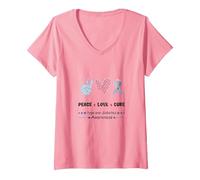 Women's Peace Love Cure Funny Diabetes Diabetic Graphic V-Neck T-Shirt, Pink, Medium