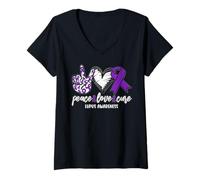 Women's Peace Love Cure Lupus Awareness Support Ribbon V-Neck T-Shirt