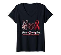 Womens Peace Love cure multiple myeloma awareness men women kids V-Neck T-Shirt