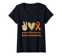 Women's Peace Love Cure Multiple Sclerosis Awareness V-Neck T-Shirt