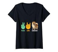 Women's Peace Love Eurasier Dog Lovers Cute Fluffy Breed Owners V-Neck T-Shirt