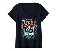 Womens Peace & Love for All Love and Peace Together We Can Shine V-Neck T-Shirt