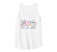 Womens Peace Love Happiness Rainbow Tie Dye Smile Face Happy Face Tank Top