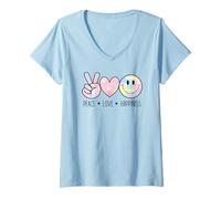 Womens Peace Love Happiness Rainbow Tie Dye Smile Face Happy Face V-Neck T-Shirt