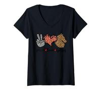 Women's Peace Love Horses Pony Fans Horse Lover V-Neck T-Shirt
