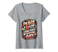 Womens Peace Love Juneteenth Freedom Day V-Neck T-Shirt