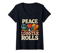 Women's Peace Love Lobster Rolls Bar Harbor Seafood V-Neck T-Shirt