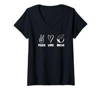 Women's Peace Love Orcas Men Women Cute Whale Orca V-Neck T-Shirt