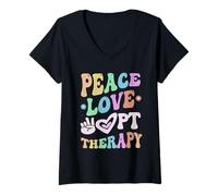 Womens Peace Love Physical Therapy Crew PT Therapist Squad PTA OT V-Neck T-Shirt