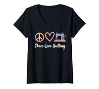 Womens Peace Love Quilting Funny Quilt V-Neck T-Shirt