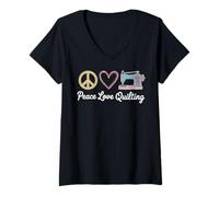 Womens Peace Love Quilting Quilter Funny Quilt V-Neck T-Shirt