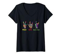 Womens Peace Love Rock and Roll Hippie Hippies Retro Hippy Gift V-Neck T-Shirt