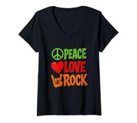 Women's Peace Love Rock Fun Throwback Old School Movement Loving V-Neck T-Shirt